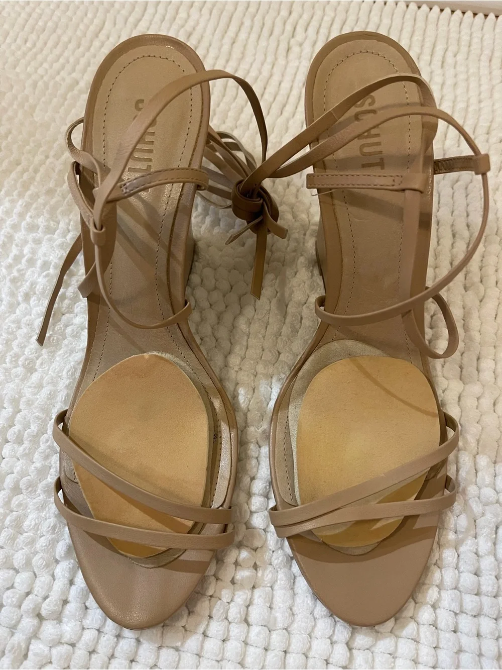 SCHUTZ Nude Lace-Up Wedge Sandals